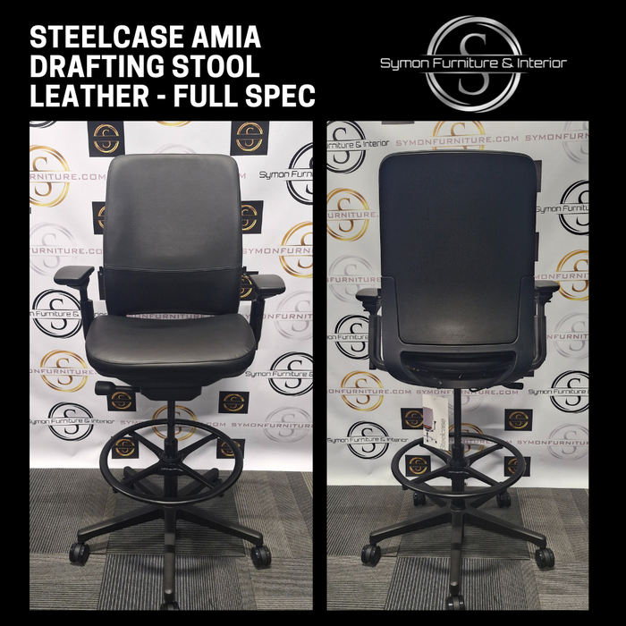 Steelcase Amia Drafting Stool / Black Leather