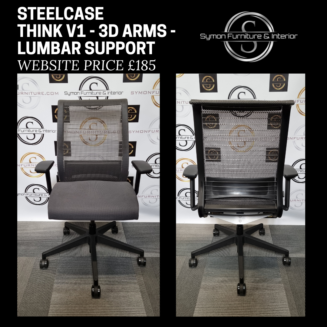 Steelcase Think Chair V1 black with grey fabric seat Symon