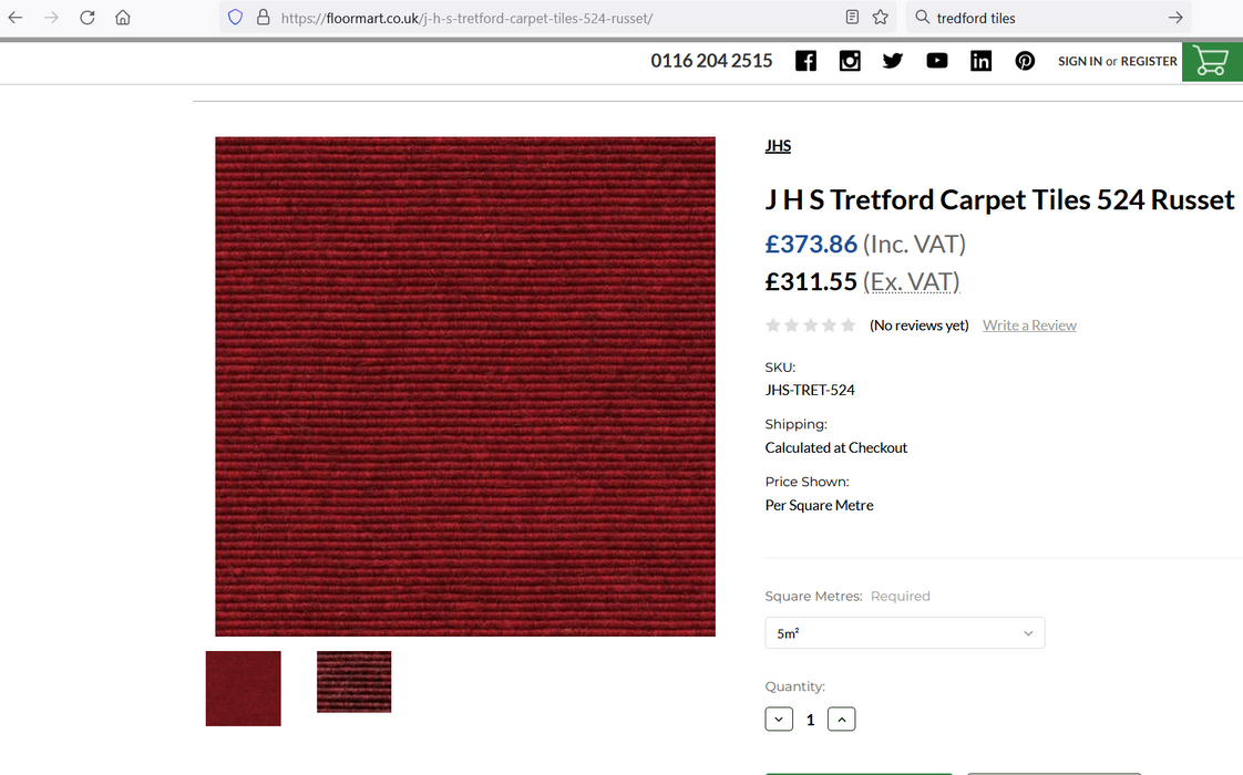 20x Red Tretford CARPET TILES