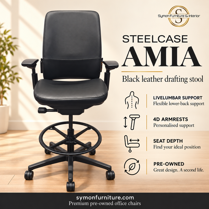 Steelcase Amia Drafting Stool / Black Leather