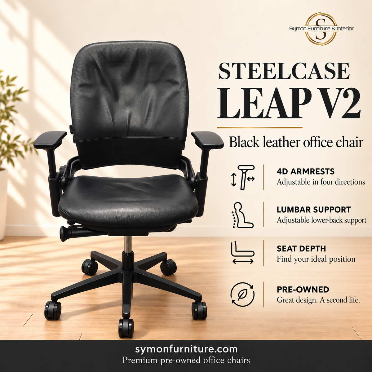 Steelcase Leap v2 / Black Leather / 4D arms