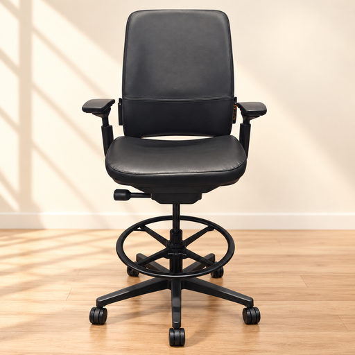 Steelcase Amia Drafting Stool / Black Leather – Gallery photo 1