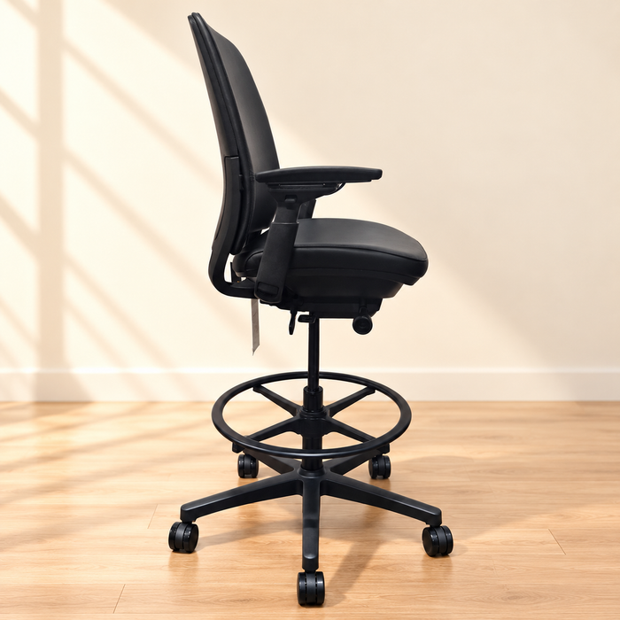 Steelcase Amia Drafting Stool / Black Leather – Gallery photo 2