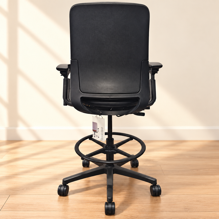 Steelcase Amia Drafting Stool / Black Leather – Gallery photo 5
