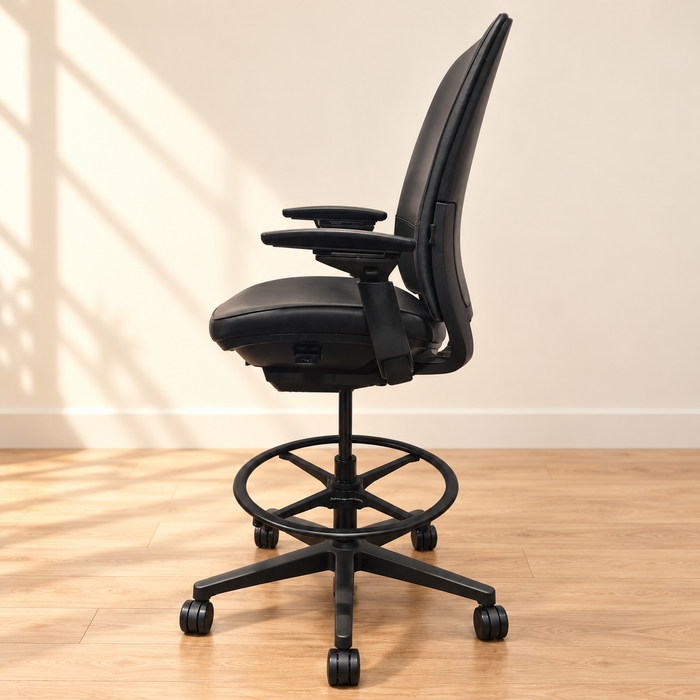Steelcase Amia Drafting Stool / Black Leather – Gallery photo 6